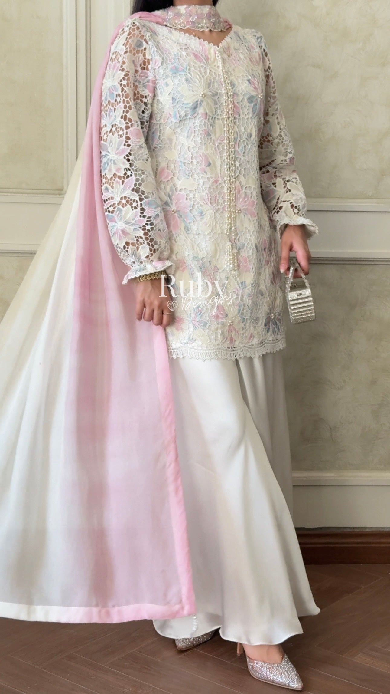 SAIRA Flow - 3 Piece Cutwork Chikankari Suit with Flowy Trousers