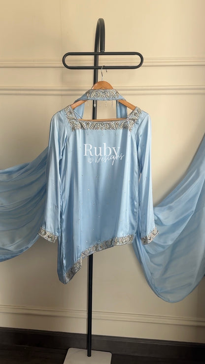 PREITY Sky - 3 Piece Silk Suit with Matching Bag