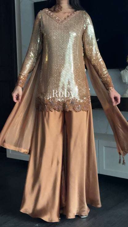 ALARA Mocha - 3 Piece Silk Suit with Choker Dupatta