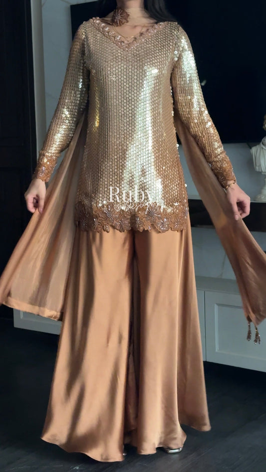 ALARA Mocha - 3 Piece Silk Suit with Choker Dupatta