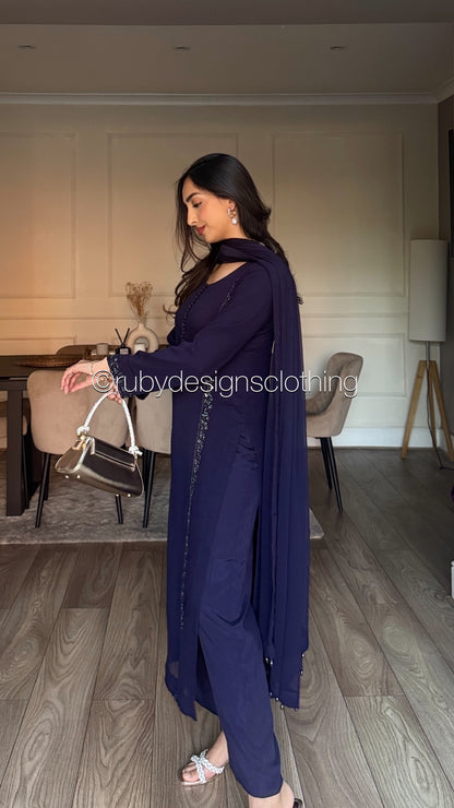ZYRA Midnight - 3 Piece Chiffon Suit with Trouser