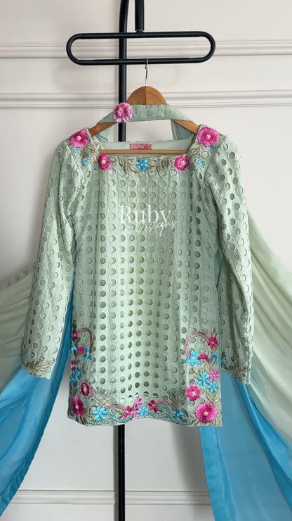 ALIZEH Sage - 3 Piece Chikankari Suit with Ombré Dupatta