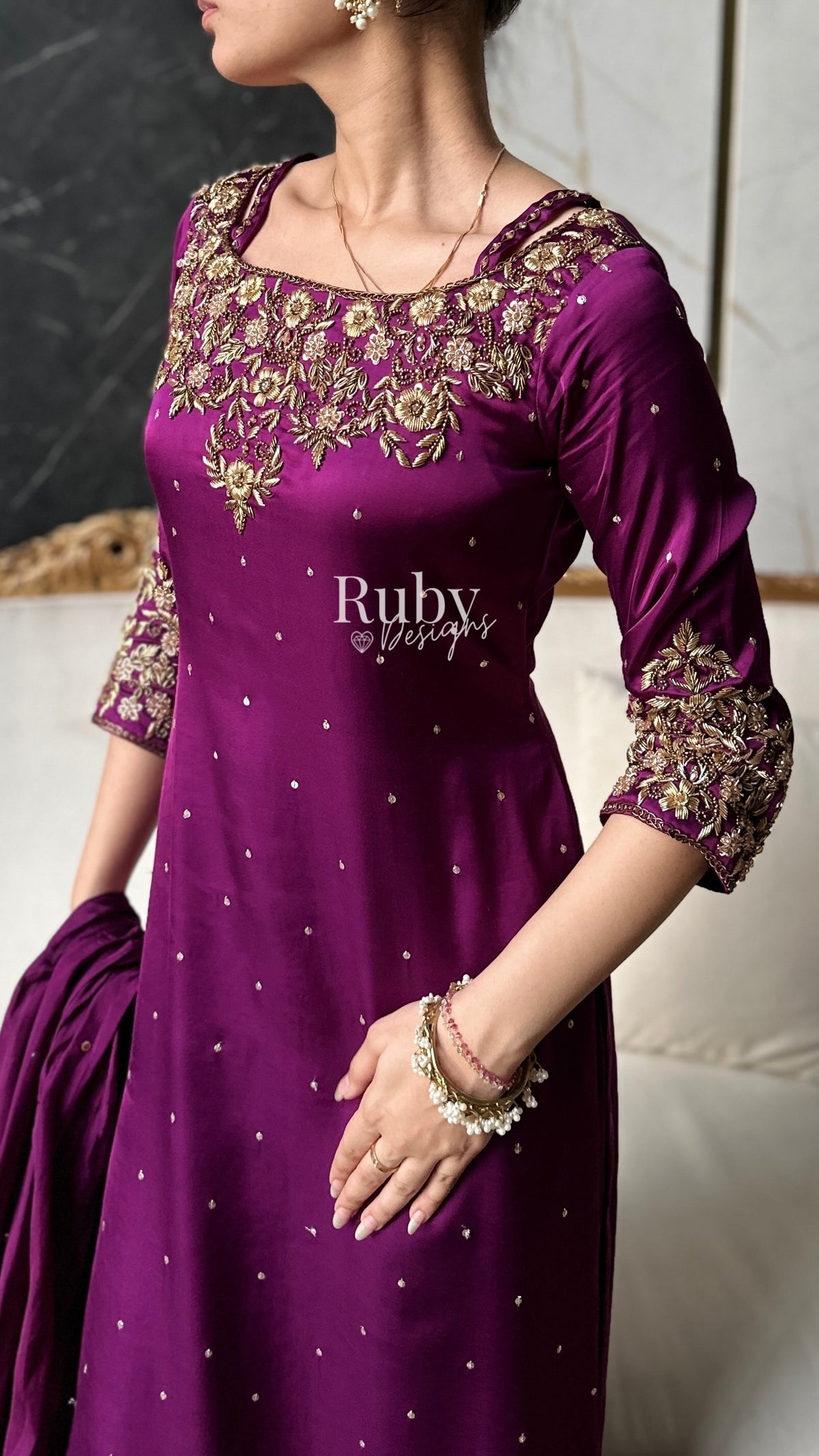 HANIA Plum - 3 Piece Silk Suit with Straight Trouser