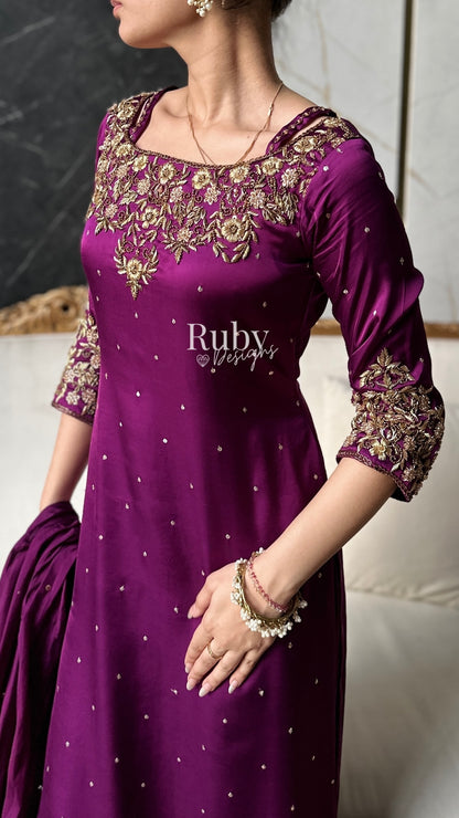 HANIA Plum - 3 Piece Silk Suit with Straight Trouser