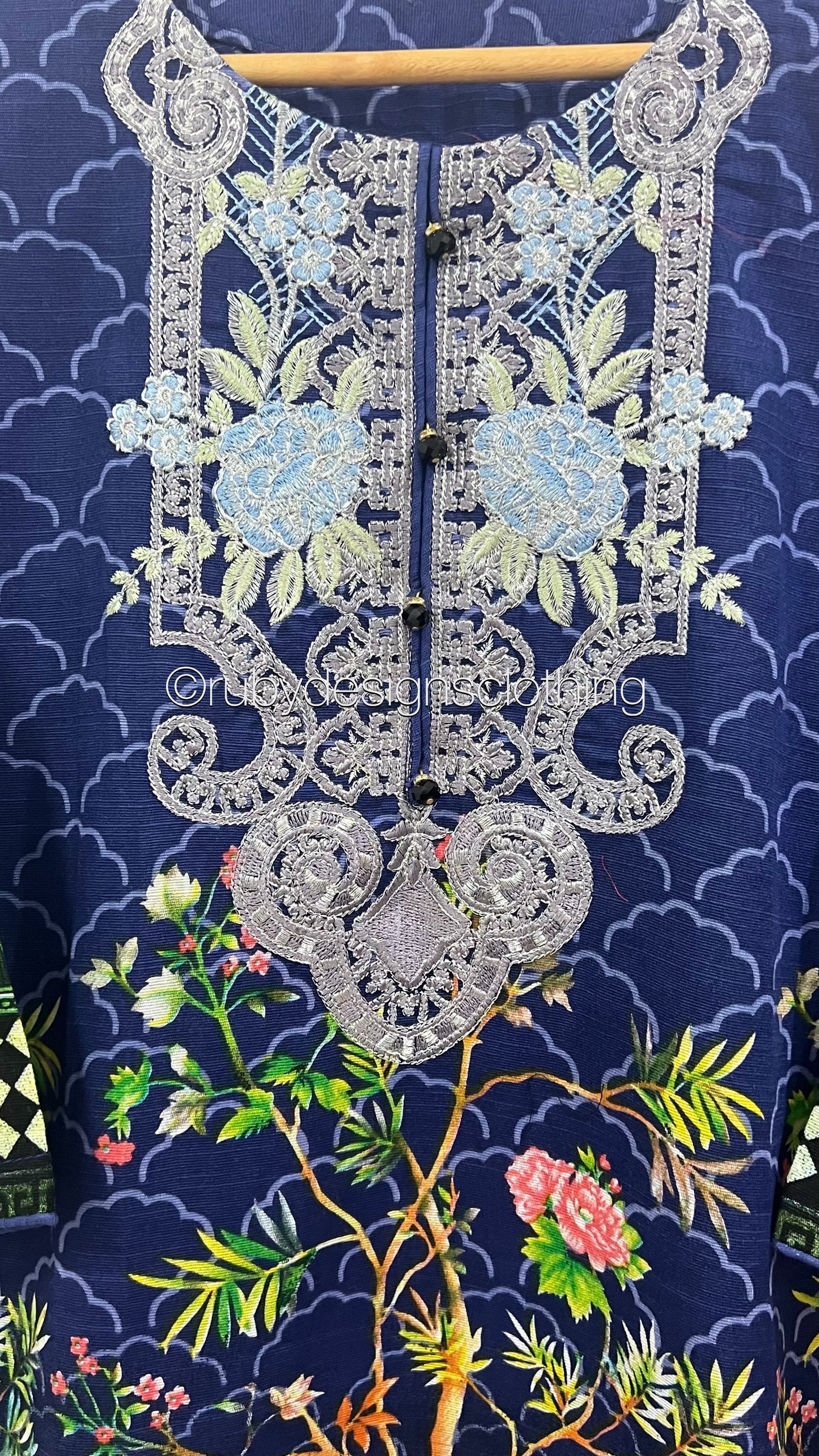 3 Piece Blue Khaddar Suit with Shawl (8748088557781)