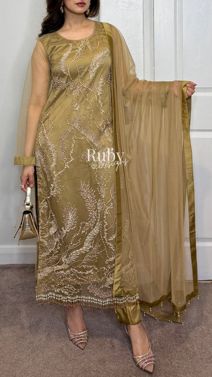 FOZIA - 3 Piece Net Suit with Tassel Detail