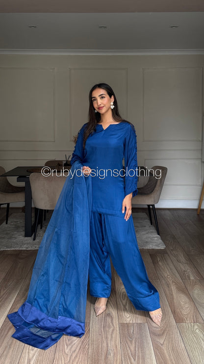 ZIMAL Azure - Exclusive 3 Piece Silk Suit with Farshi Shalwar