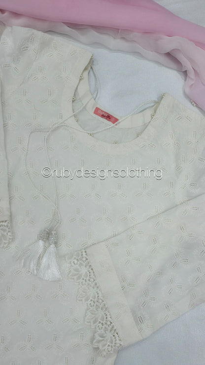 White Lily - 3 Piece Chikankari Suit with Farshi Shalwar