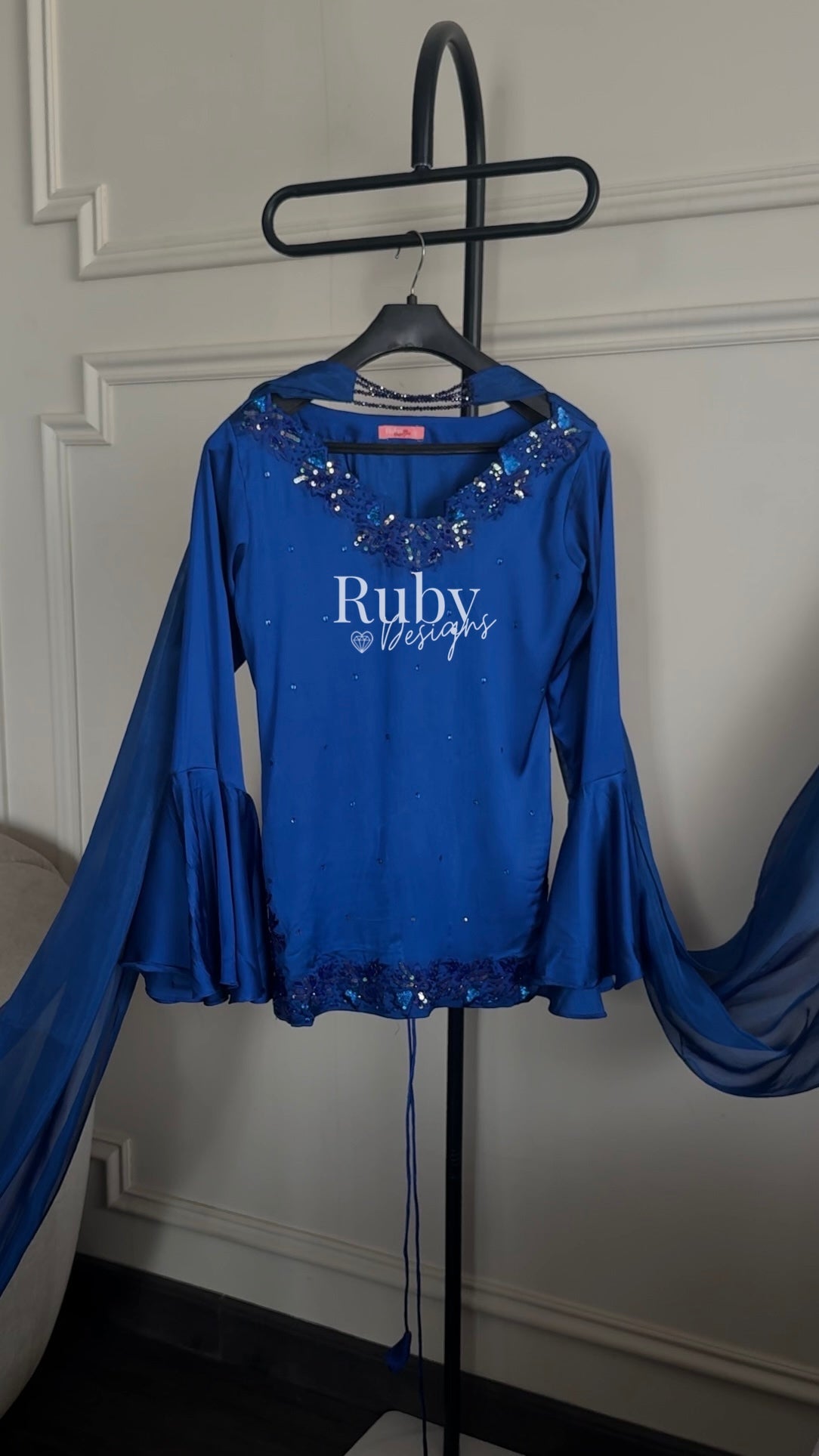 KAREENA Blue - 3 Piece Silk Suit with Crystal Choker Dupatta