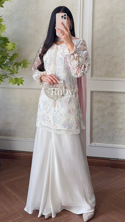 SAIRA Flow - 3 Piece Cutwork Chikankari Suit with Flowy Trousers
