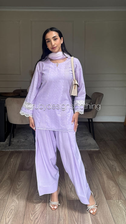 Lilac Haze - 3 Piece Chikankari Suit with Farshi Shalwar