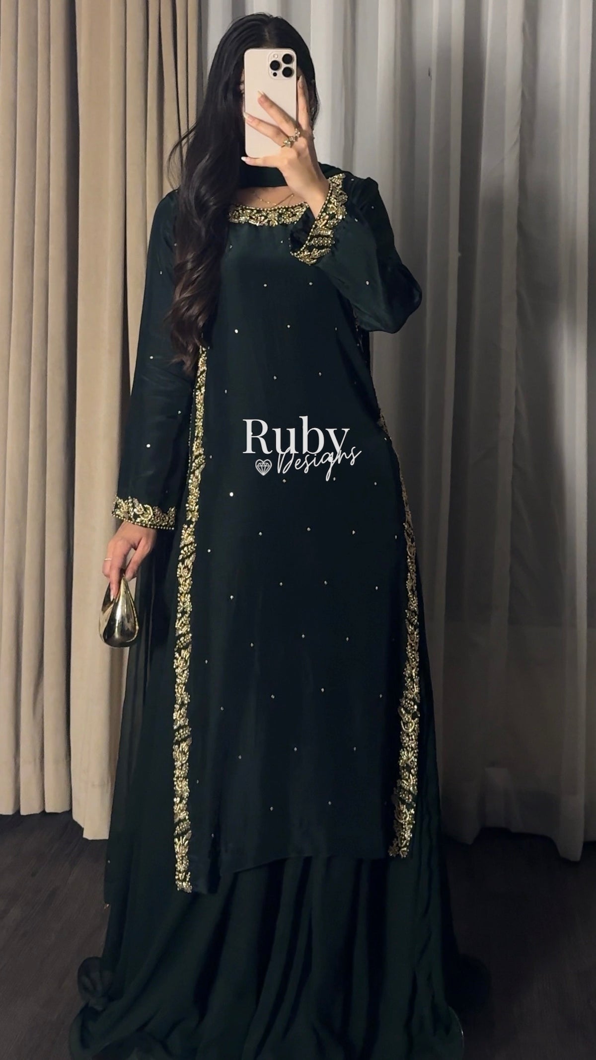 ZAINA Emerald - 3 Piece Silk Suit with Gold Handwork