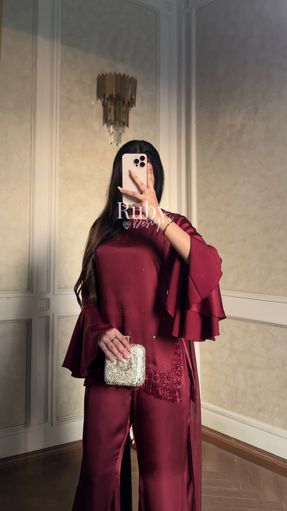 KAREENA Rouge - 3 Piece Silk Suit with Crystal Choker Dupatta