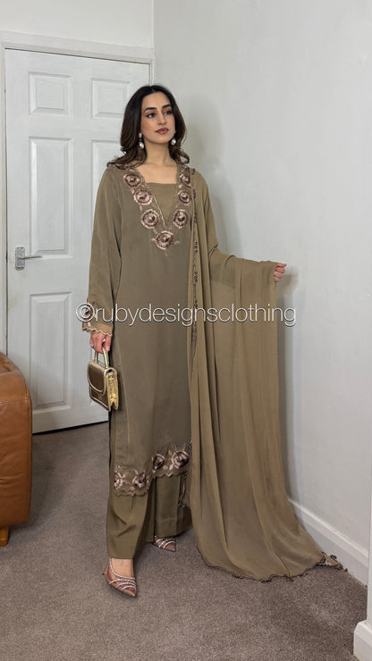 IFRA Dune - 3 Piece Chiffon Suit with Embroidery