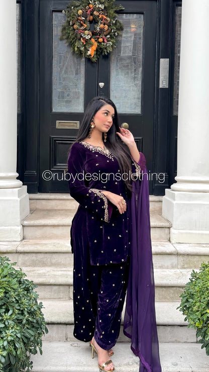 RUBA - 3 Piece Luxury Velvet Suit with Chiffon Dupatta