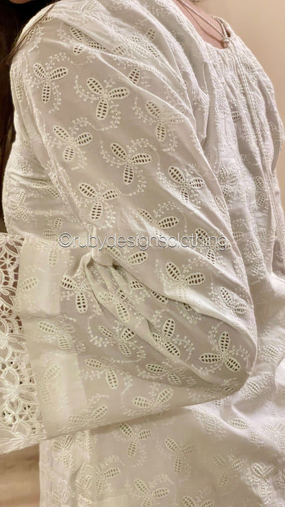 White Lily - 3 Piece Chikankari Suit with Farshi Shalwar
