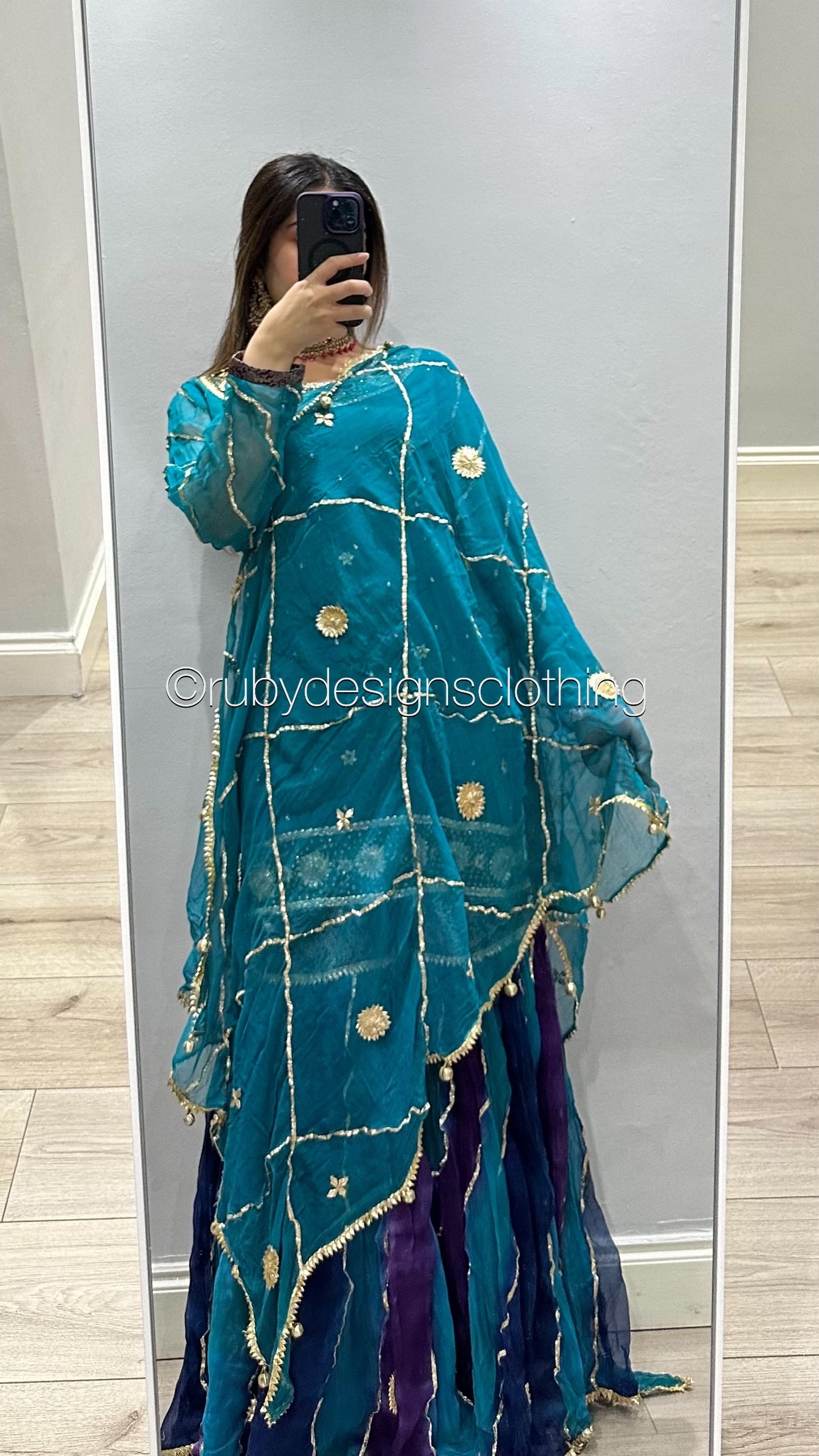 EXCLUSIVE SAMPLE - 3 Piece Blue and Purple Chiffon Suit with Gota Work and Sharara (8746852679893)