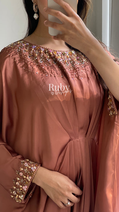 JAMILA - Rust Kaftan with Gold Handwork