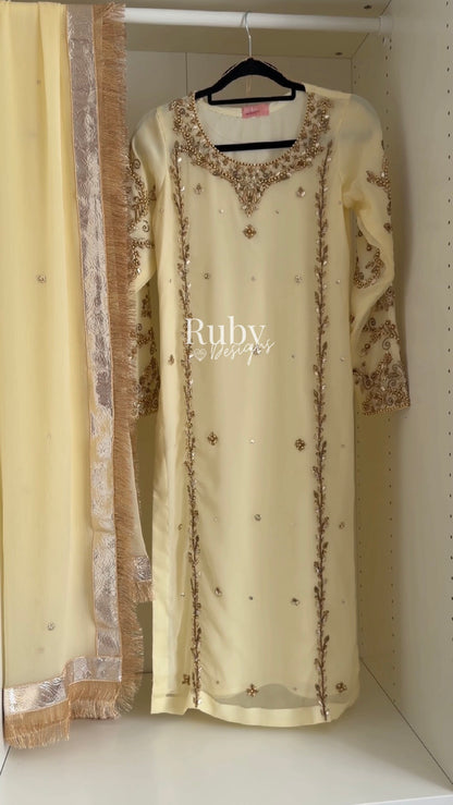 NAYRA Butter Silhouette 2 (Long Shirt) - 3 Piece Chiffon Suit with Trouser