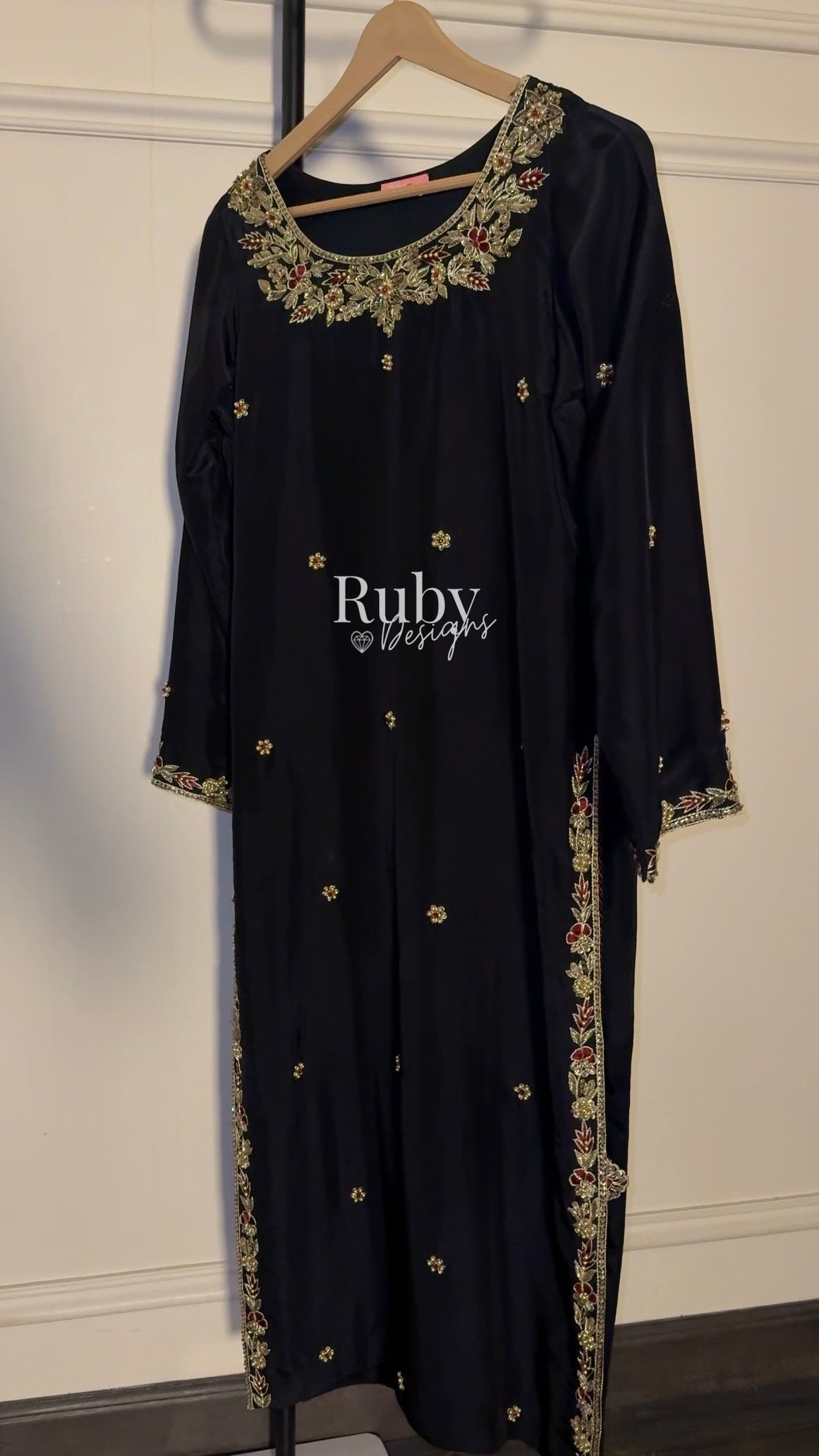 MEHRA - 3 Piece Black Silk Suit with Organza Dupatta