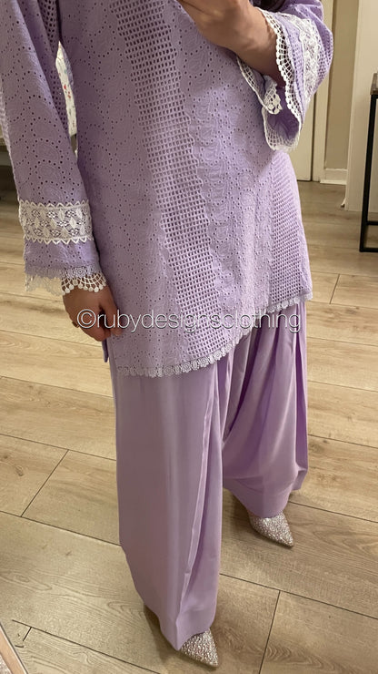 Lilac Haze - 3 Piece Chikankari Suit with Farshi Shalwar