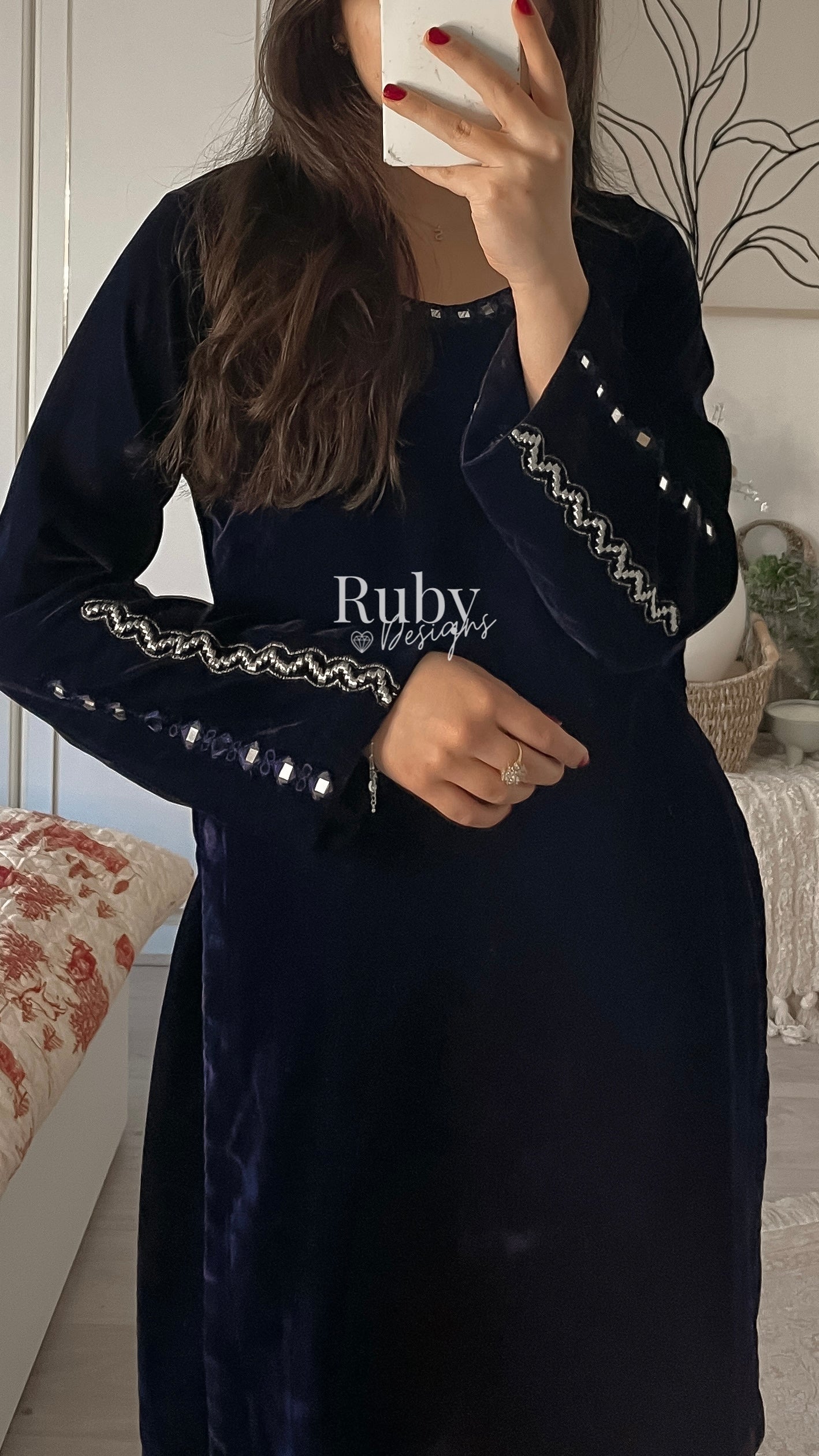 ELMIRA - 3 Piece Luxury Velvet Suit with Heavy Mirror Shawl
