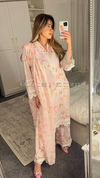 HIBA - 3 Piece Baby Pink Swiss Lawn Suit with Silk Dupatta (8585964781781)