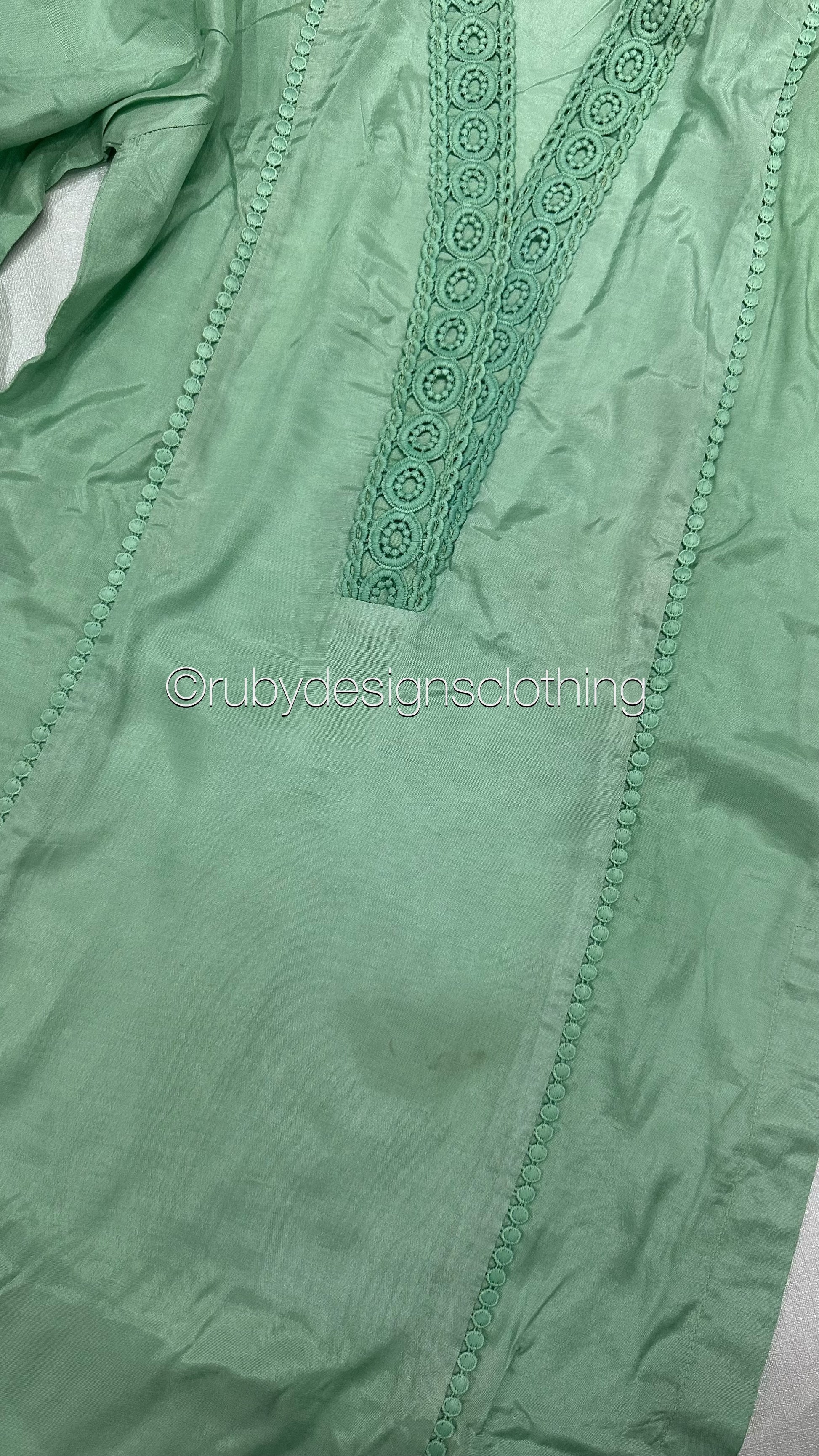 Minor Defect - JAISHA - Mint Green 3 Piece Cotton Silk Suit with Organza Ruffle Dupatta (8747932418261)