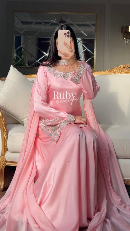 PARISA Rose - 4 Piece Silk Suit with Matching Potli Bag