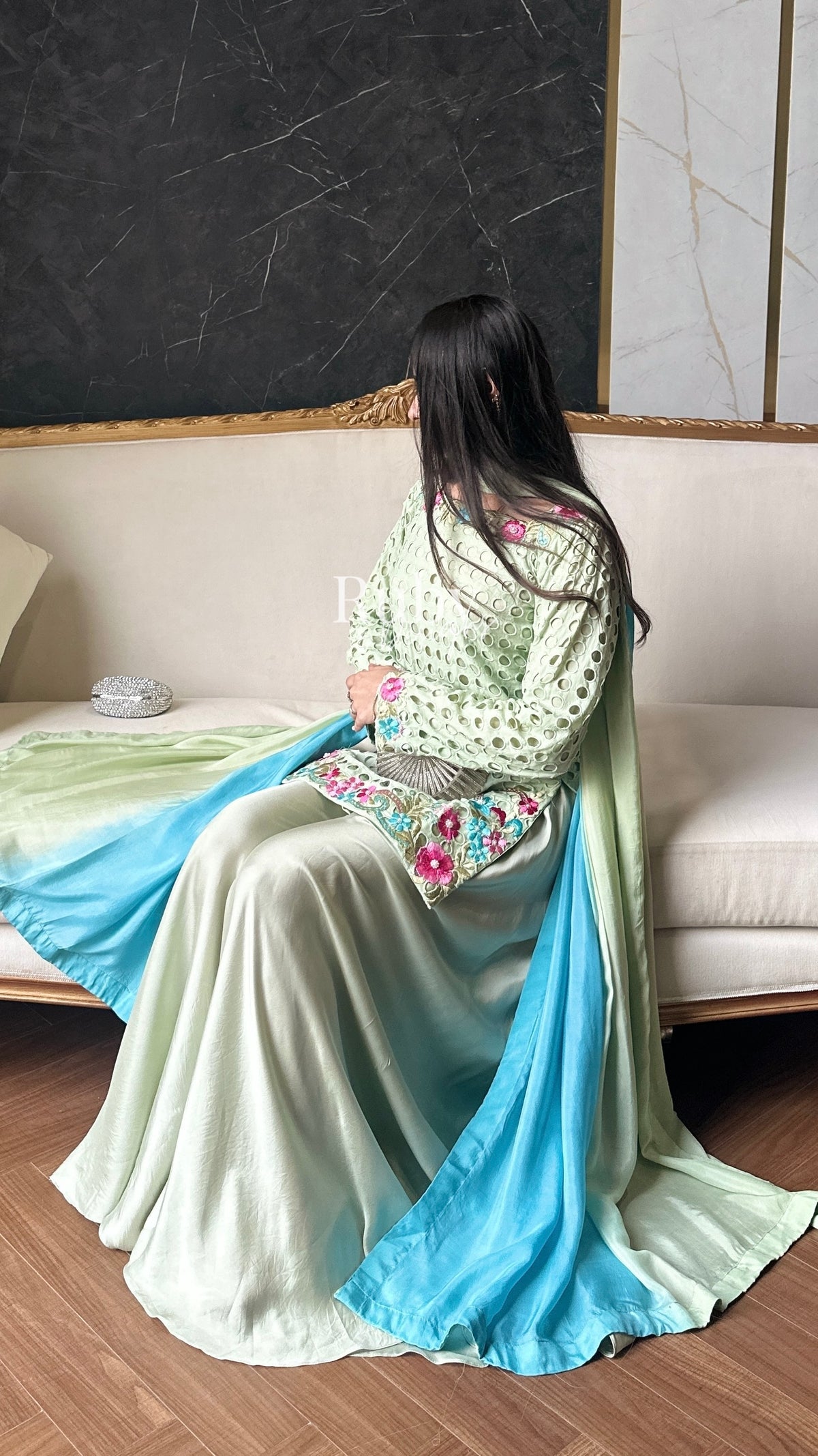 ALIZEH Sage - 3 Piece Chikankari Suit with Ombré Dupatta
