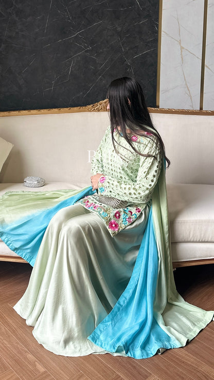 ALIZEH Sage - 3 Piece Chikankari Suit with Ombré Dupatta
