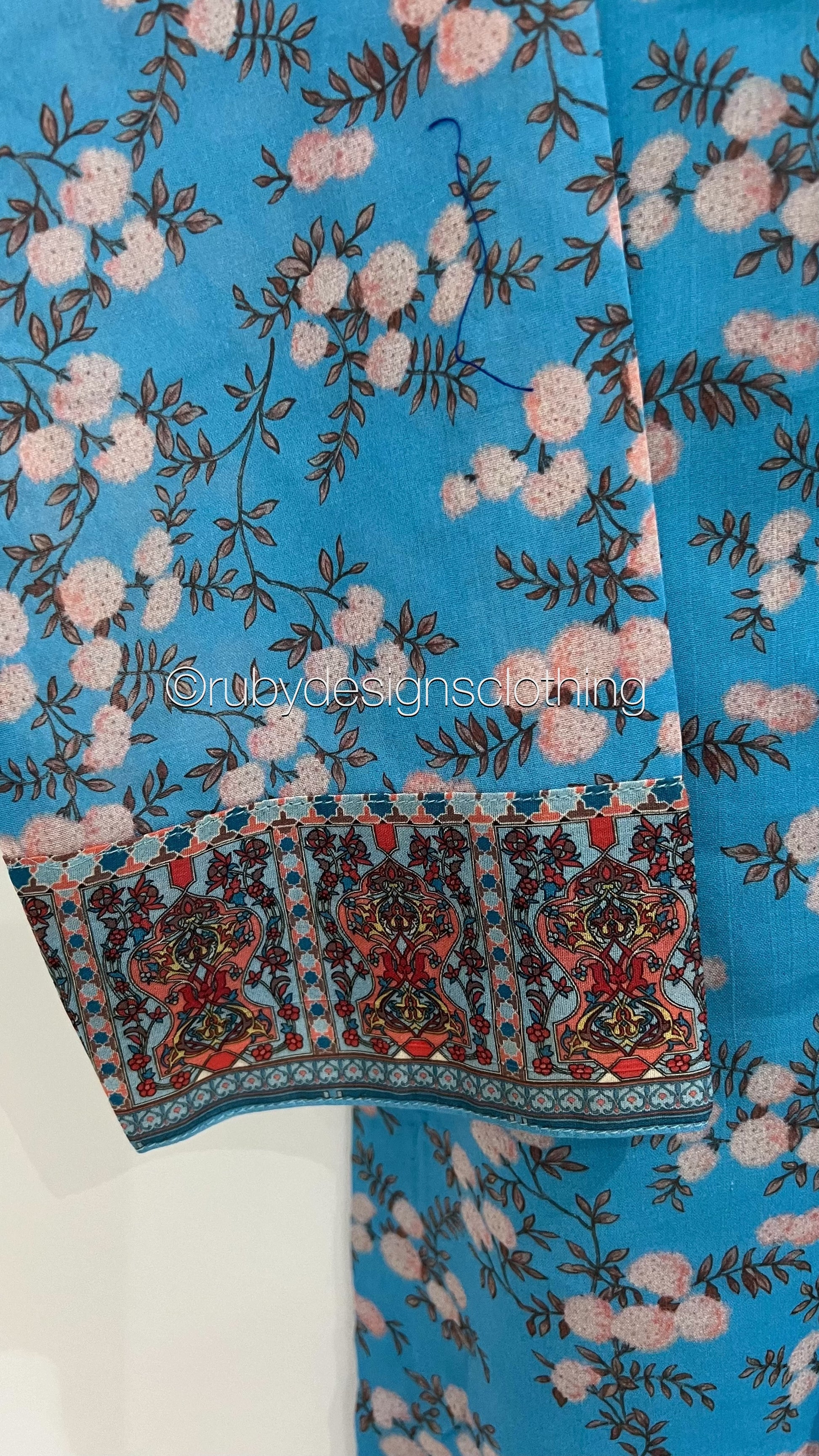 Original Manizay Blue 3 Piece Swiss Lawn Suit with Floral Print (8748095602901)