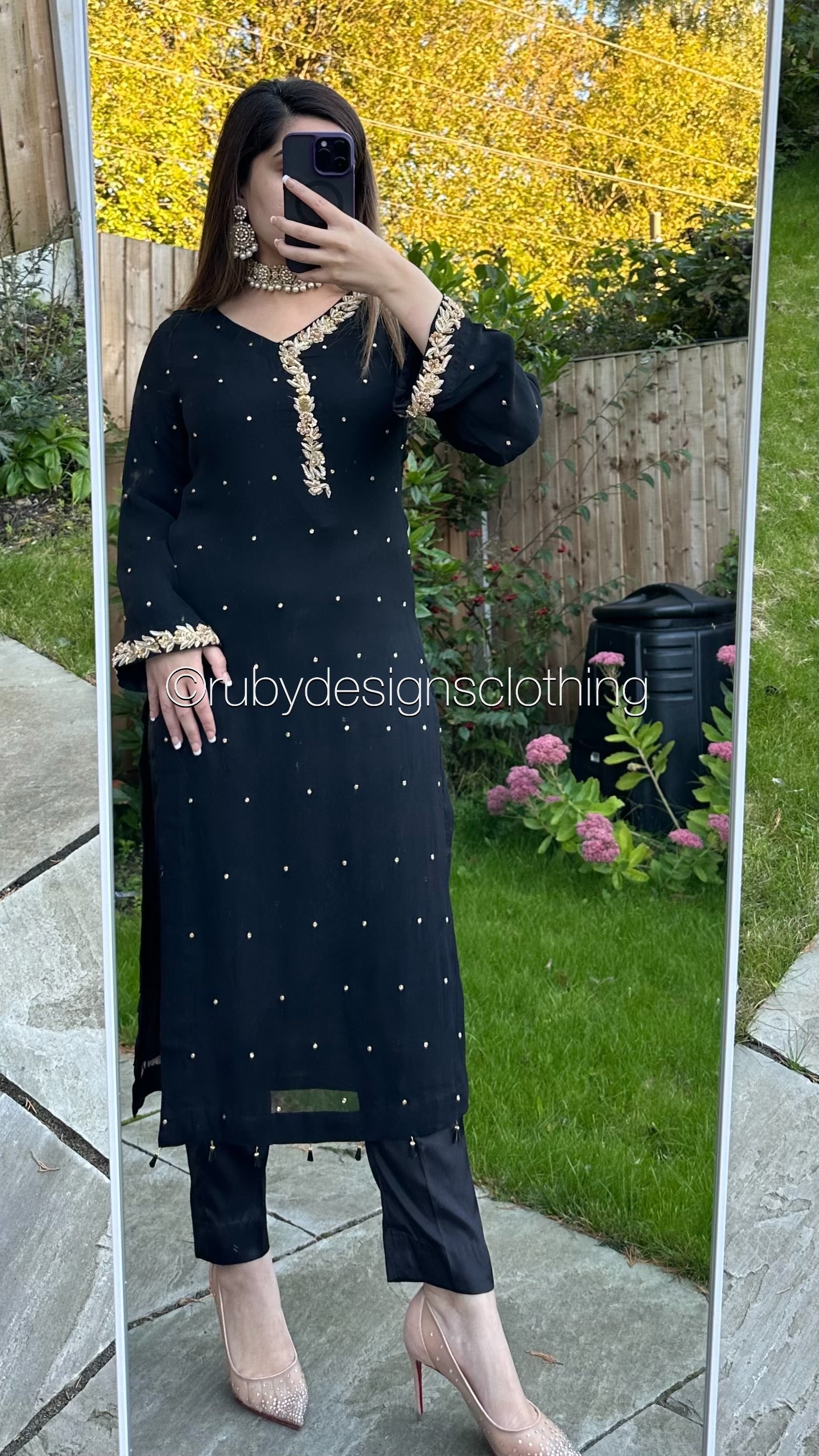 EXCLUSIVE SAMPLE - 2 Piece Black Chiffon Suit (8746814800085)