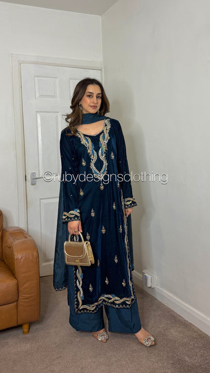 LINA - 3 Piece Luxury Velvet Suit with Gold Handwork