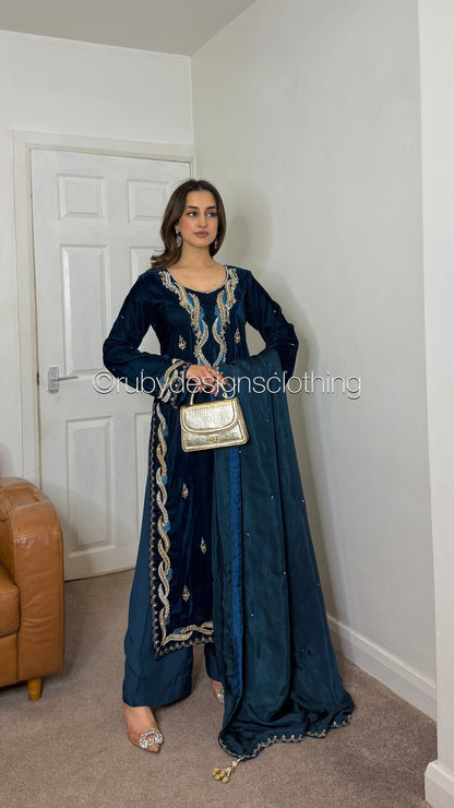 LINA - 3 Piece Luxury Velvet Suit with Gold Handwork