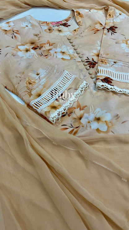 ANABIA - 3 Piece Peach Swiss Lawn Suit with Chiffon Dupatta