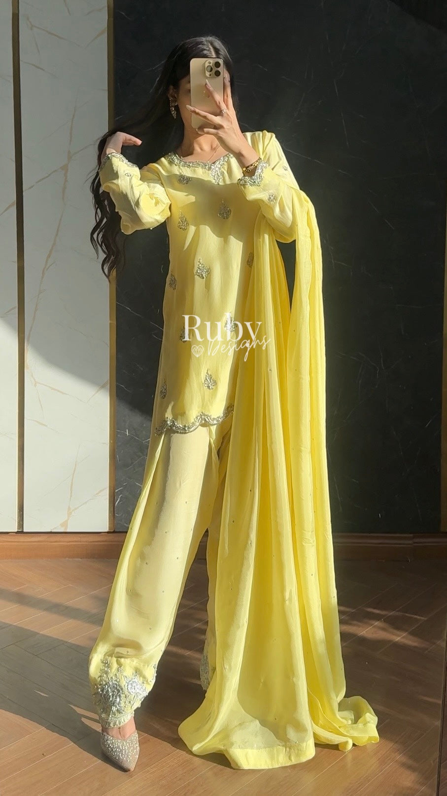 ATIFA Butter - 3 Piece Silk Suit with Shalwar