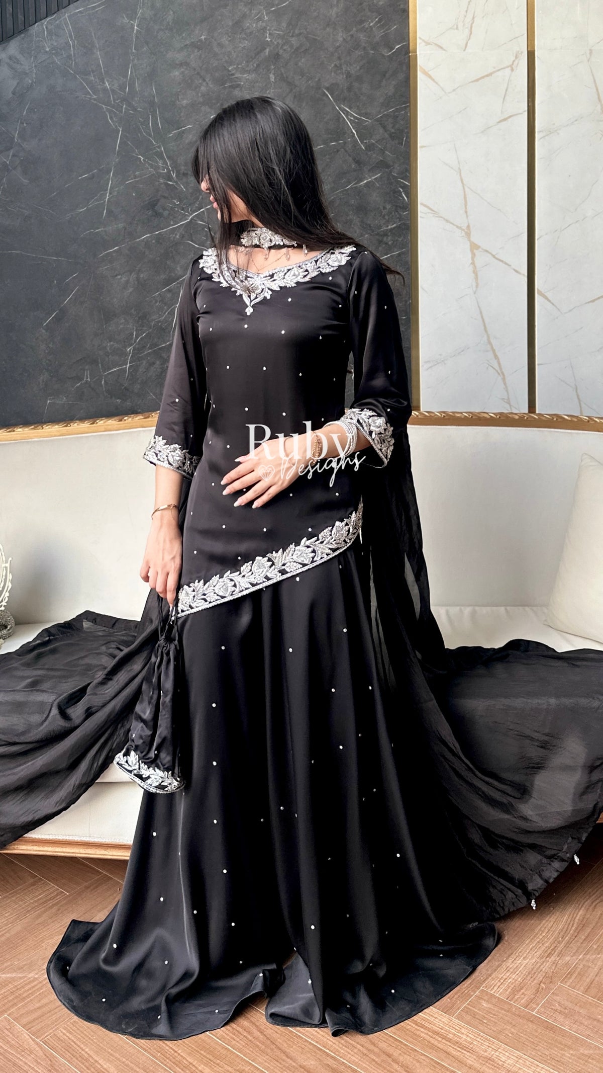 RANI Noir - 3 Piece Luxury Silk Suit with Matching Bag