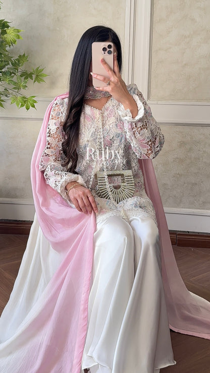 SAIRA Flow - 3 Piece Cutwork Chikankari Suit with Flowy Trousers
