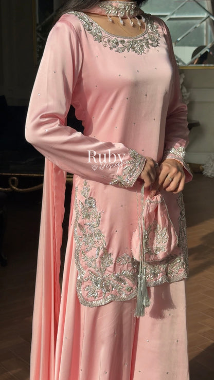 PARISA Rose - 4 Piece Silk Suit with Matching Potli Bag