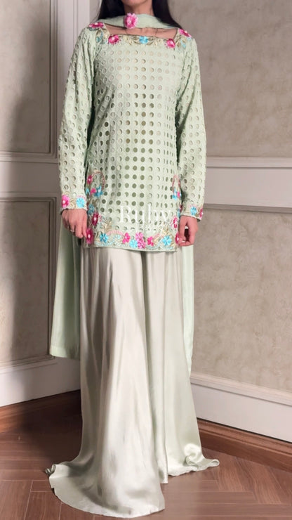 ALIZEH Sage - 3 Piece Chikankari Suit with Ombré Dupatta