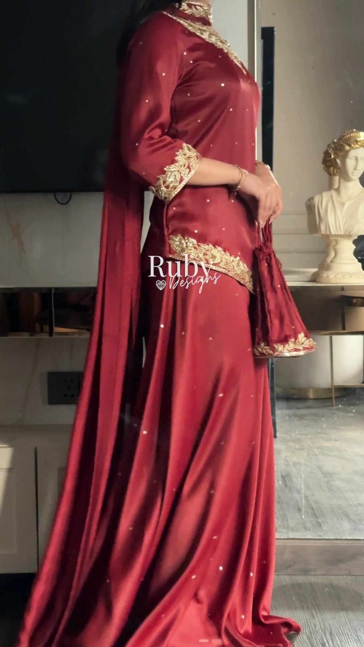 RANI Rouge - 3 Piece Luxury Silk Suit with Matching Bag
