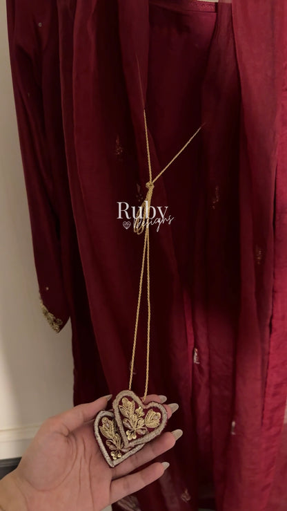 MEHER Rouge - 3 Piece Silk Suit with Farshi Shalwar