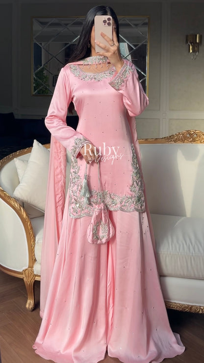 PARISA Rose - 4 Piece Silk Suit with Matching Potli Bag
