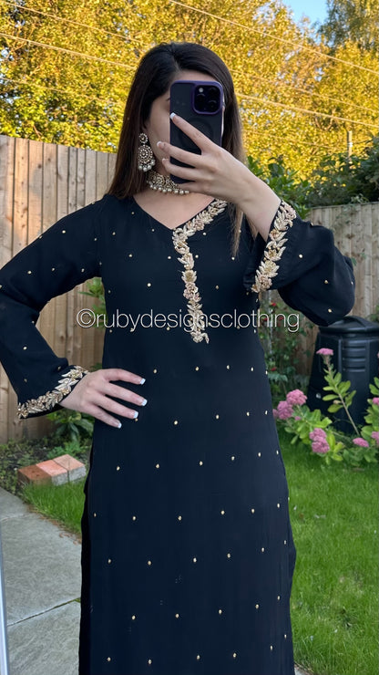 EXCLUSIVE SAMPLE - 2 Piece Black Chiffon Suit (8746814800085)