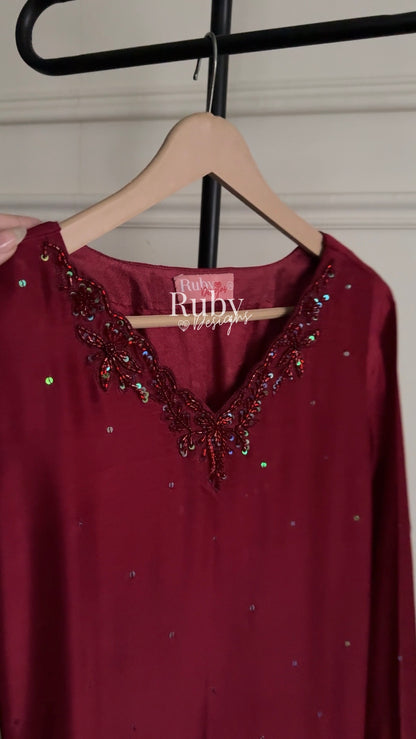 LEYLA - 3 Piece Luxury Silk Suit with Farshi Shalwar