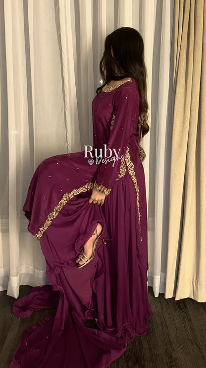 ZAINA Mulberry - 3 Piece Silk Suit with Gold Handwork