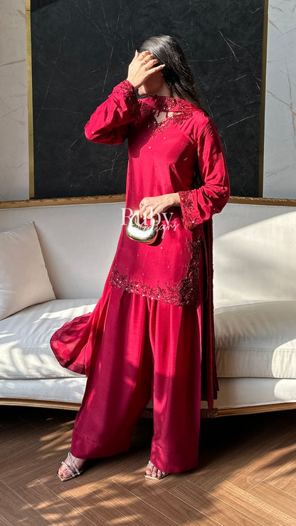 LEYLA - 3 Piece Luxury Silk Suit with Farshi Shalwar