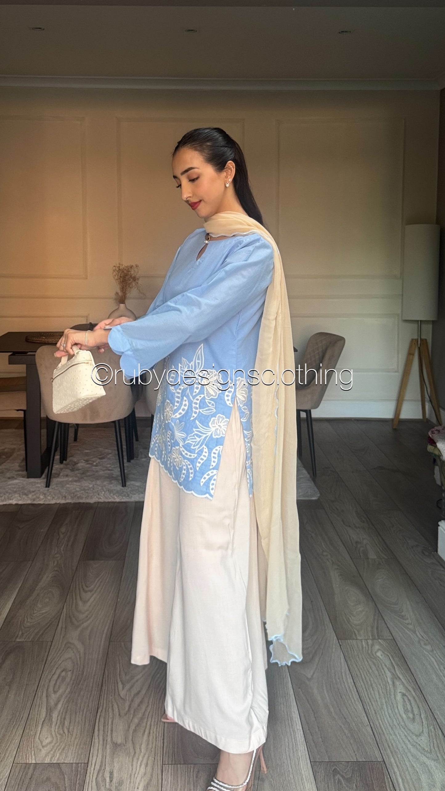 ELIA Sky - 3 Piece Swiss Lawn Suit with Flowy Wide-Leg Pants