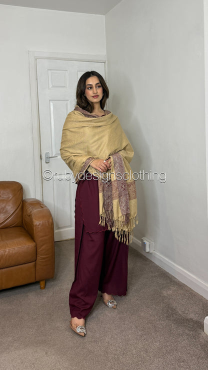 RIHAM - 3 Piece Maroon Marina Suit with Shawl